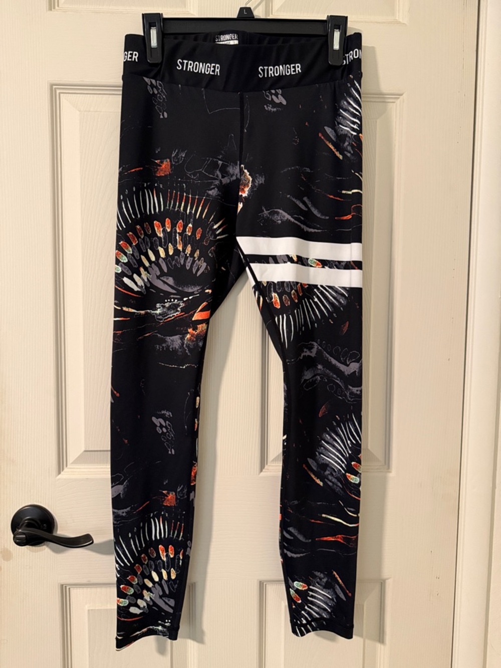 Stronger Women's Black Printed Track Joggers with White Stripe